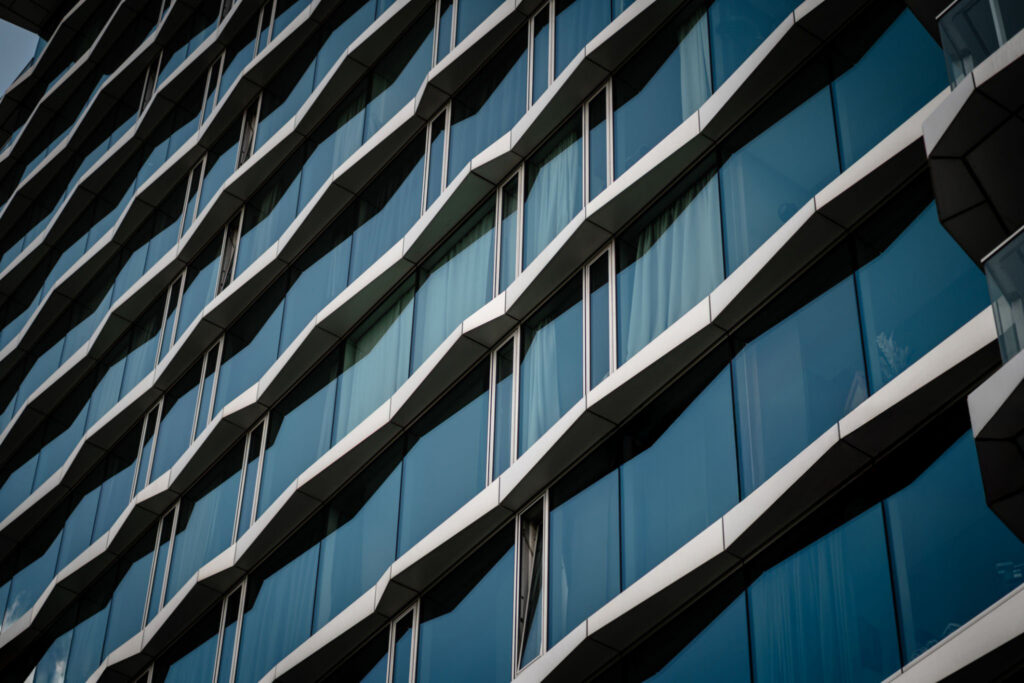 Modern office building representing the organization beyond the interview