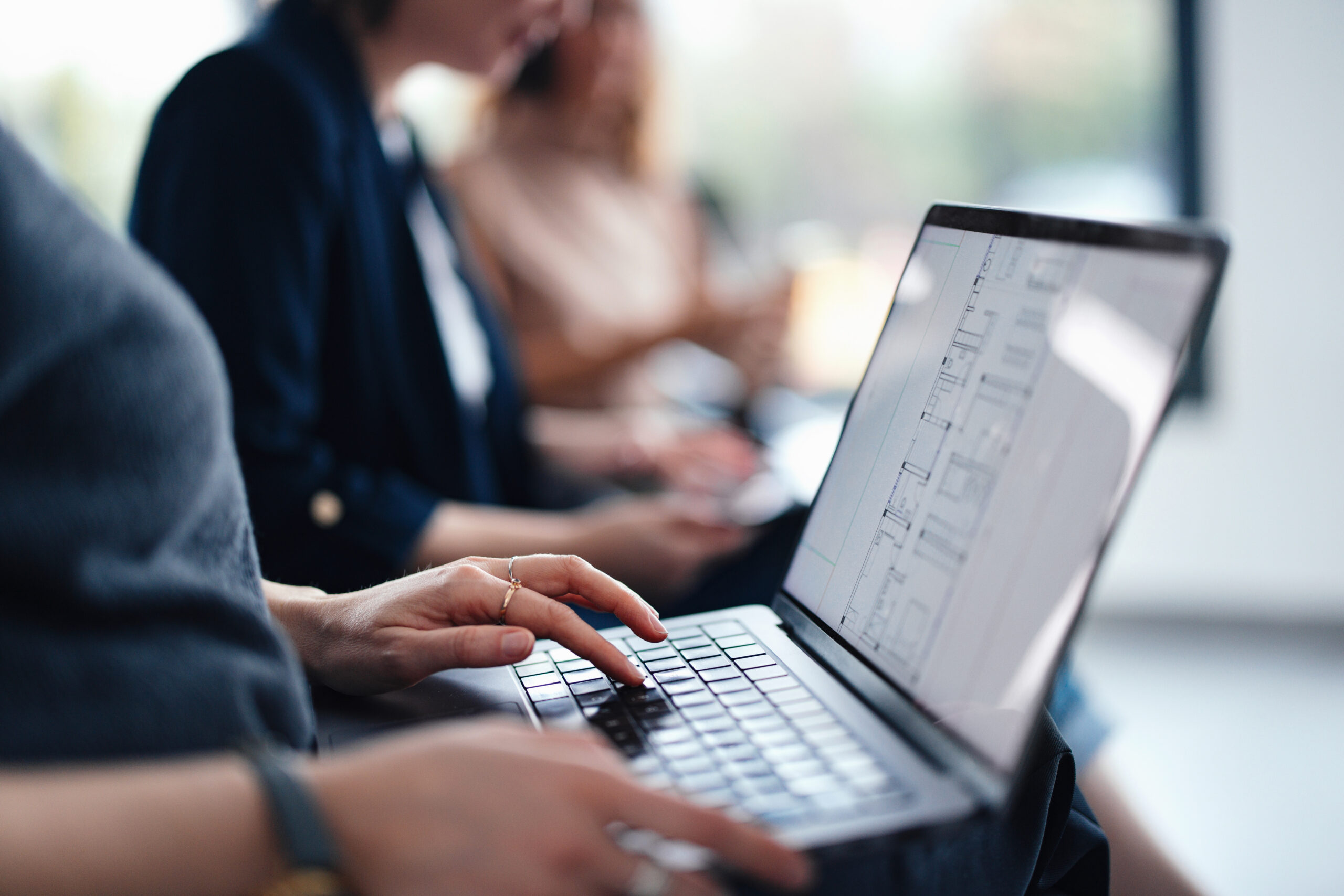 Business professionals analyzing data