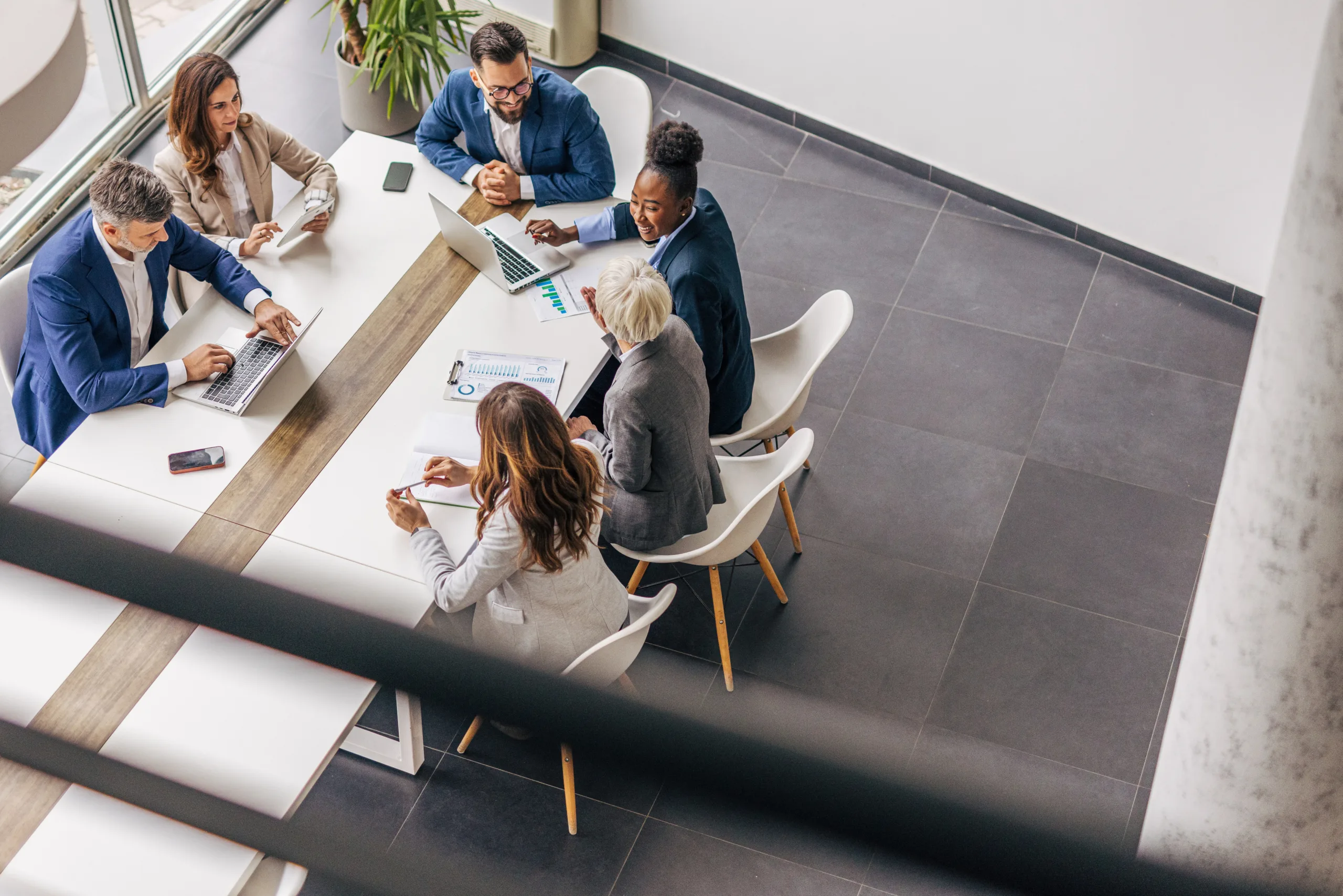 Diverse executive team strategy meeting