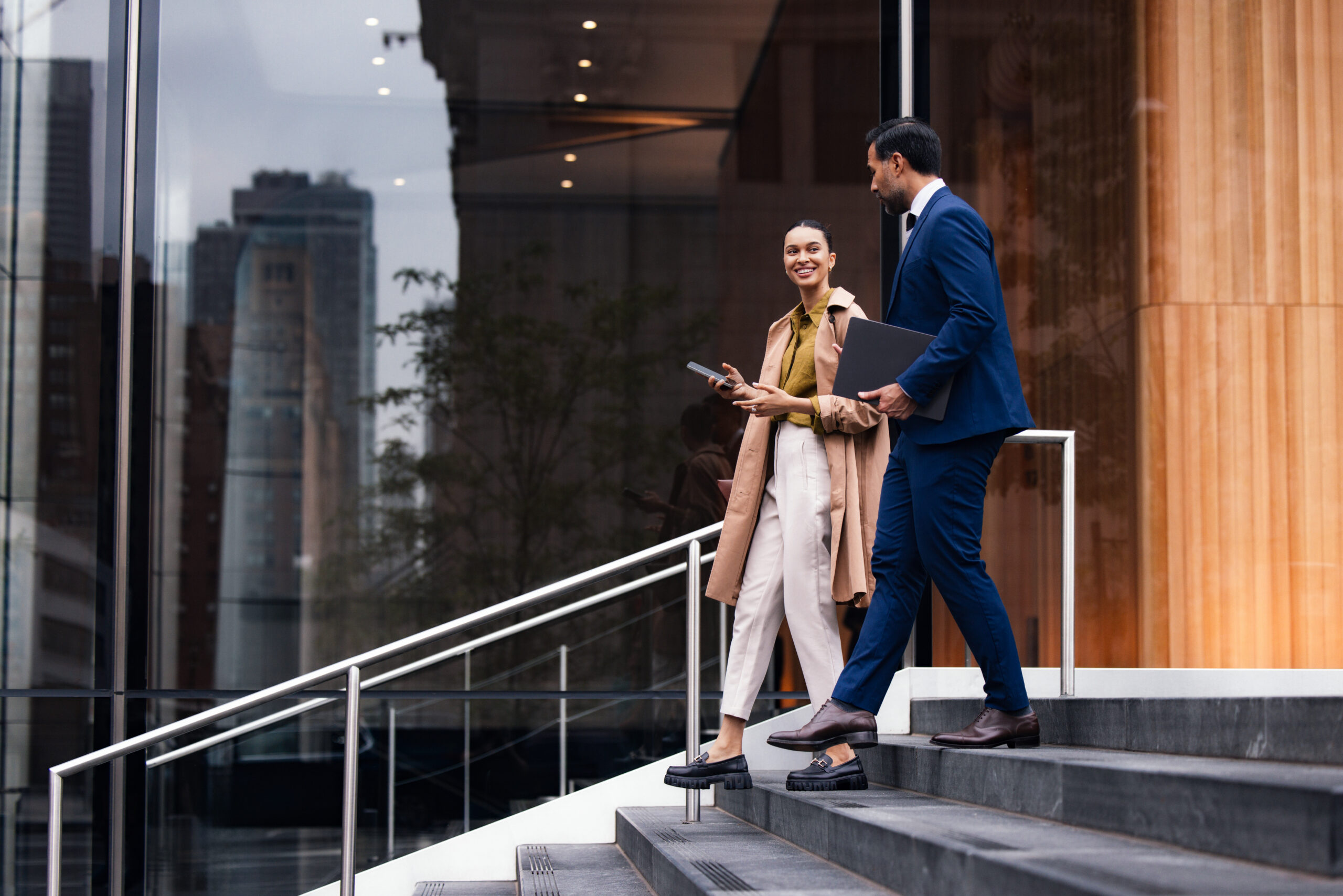 Executives leaving modern office