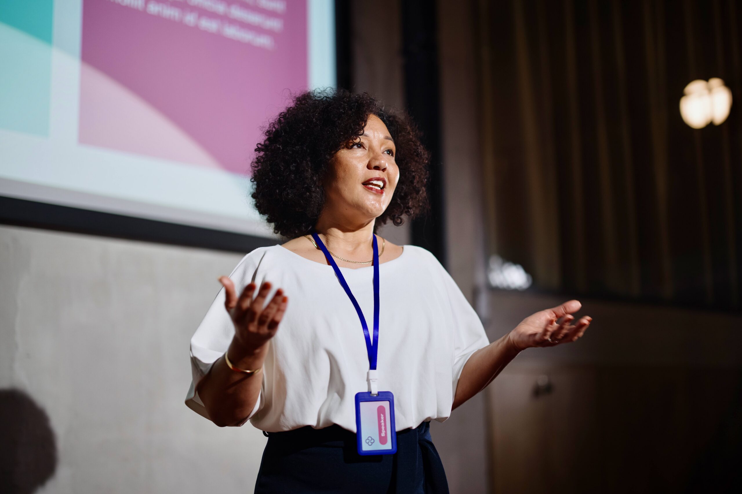 Female executive conference speaker