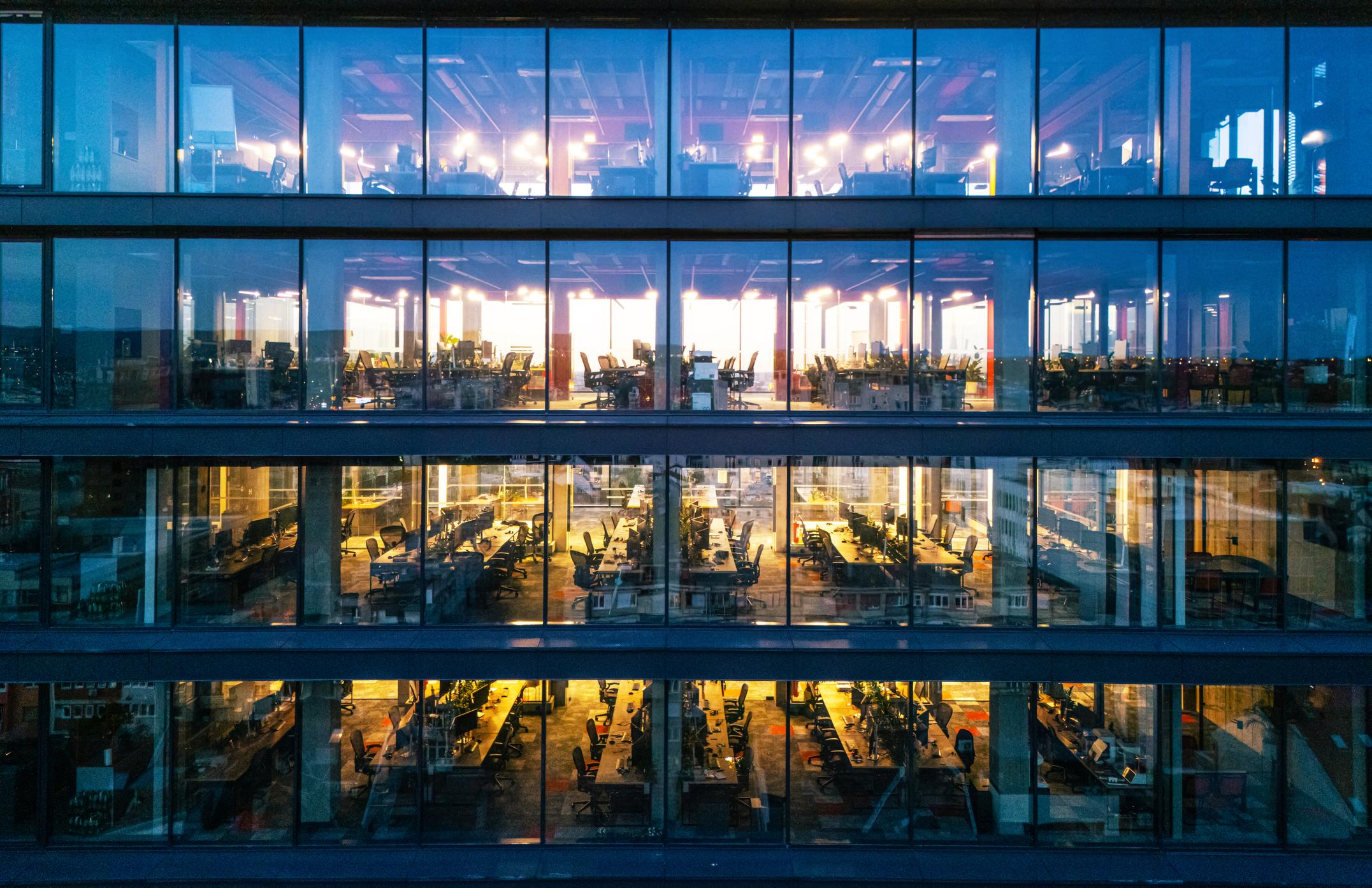 Illuminated modern office with capacity for organizational growth