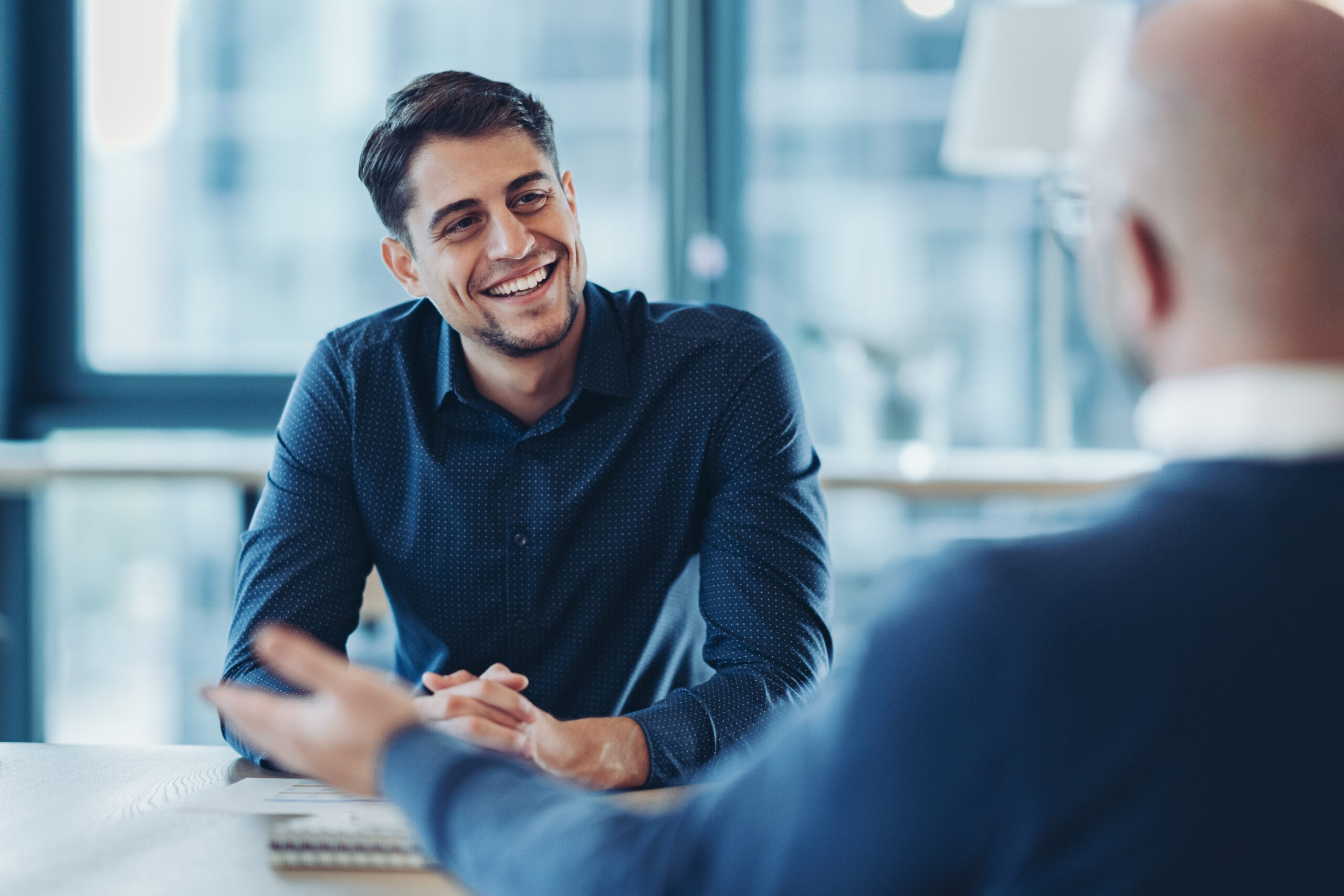 Male professional business conversation