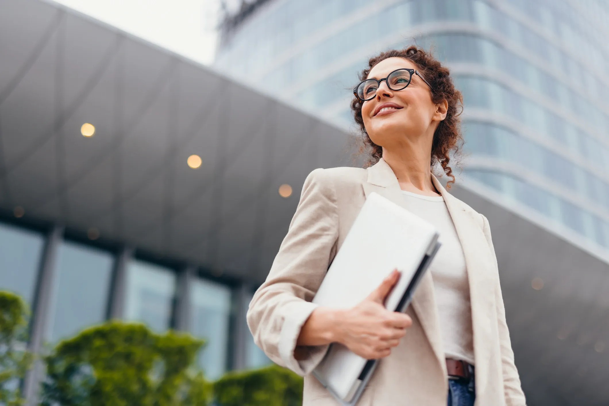 Female executive outside a modern office