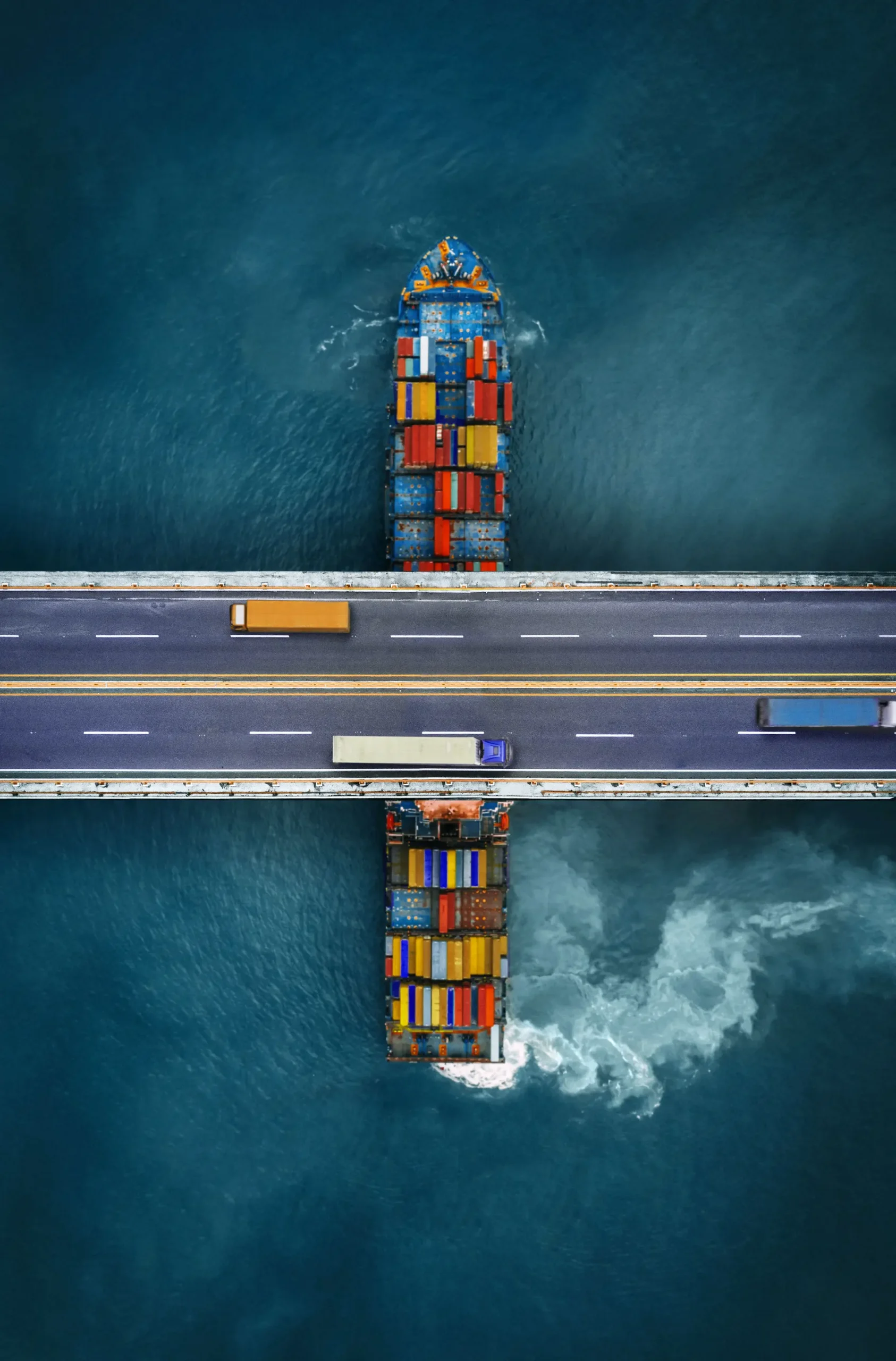Aerial view of freight containers and road logistics